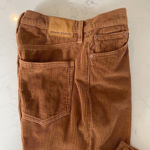 Denim Forum The Joni Hi Rise Loose Corduroy Cotton Pants Golden Brown Sz 26 - Picture 9 of 16